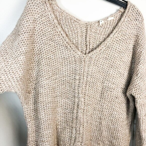 Moth Oversized V Neck Chunky Knit Tan Sweater Alpaca Wool Blend Small - Picture 5 of 9